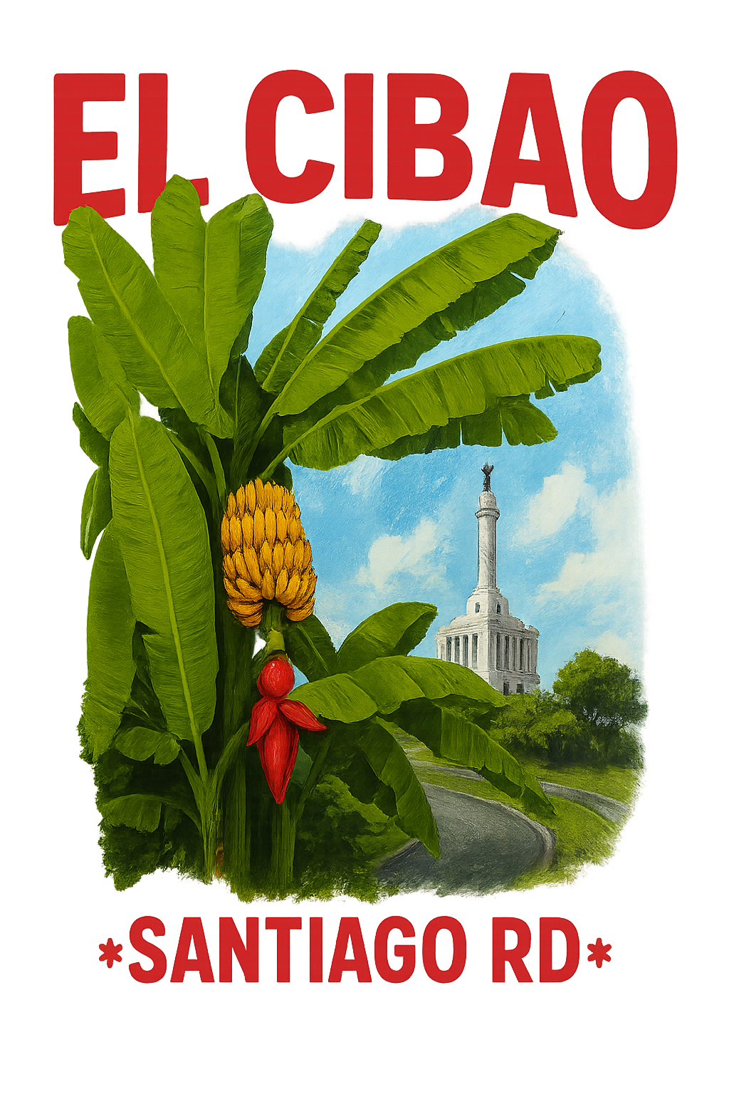 El Cibao Santiago RD T-Shirt – Dominican Republic Landmark & Plantain Design